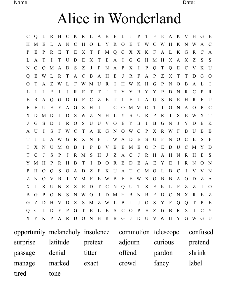 Alice in Wonderland Word Search