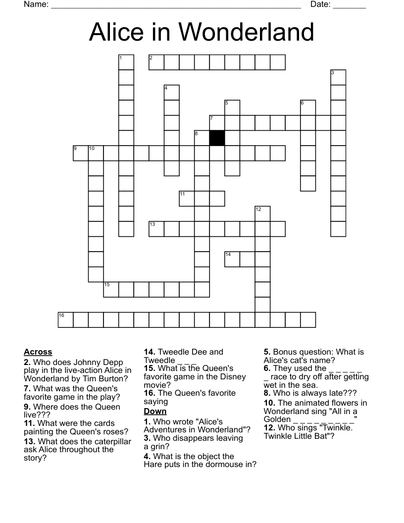 Alice in Wonderland Crossword