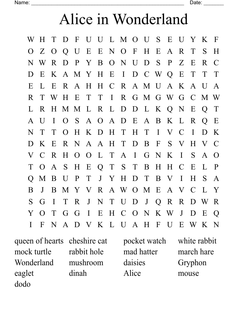 Alice in Wonderland Word Search