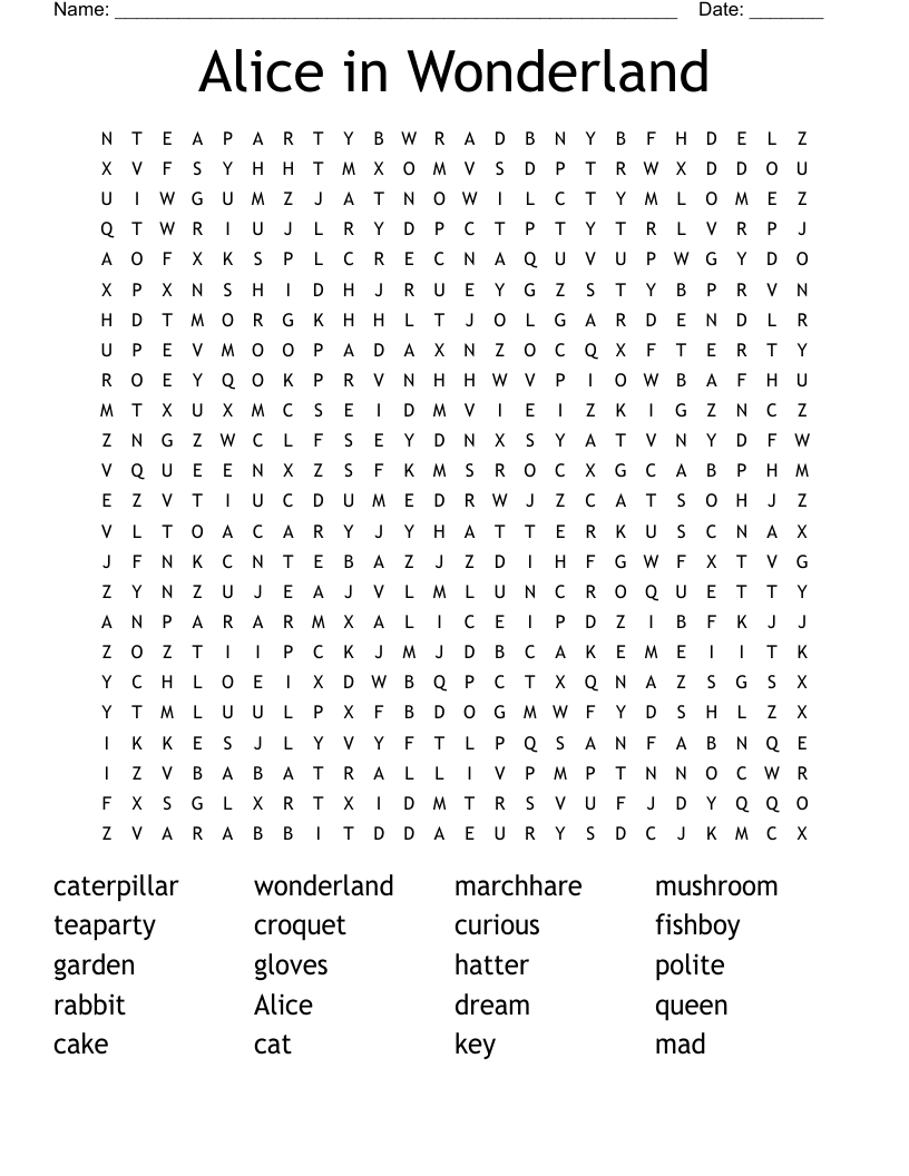 Alice in Wonderland Word Search