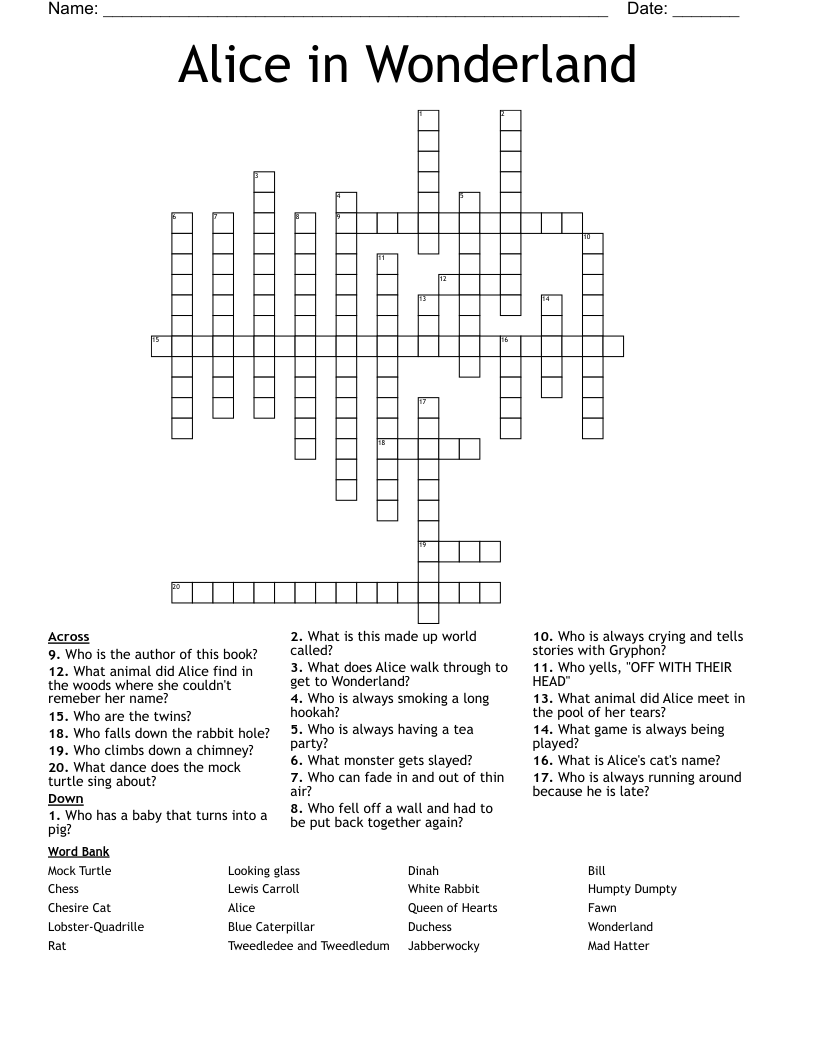 Alice in Wonderland Crossword