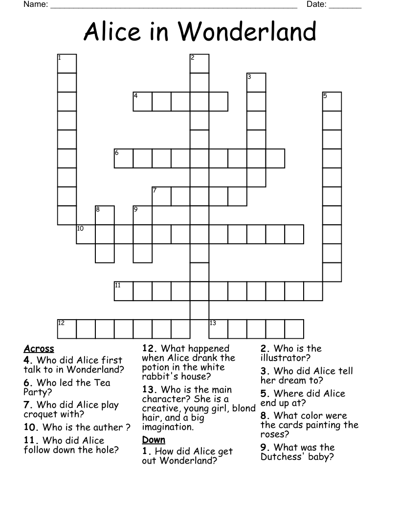 Alice in Wonderland Crossword