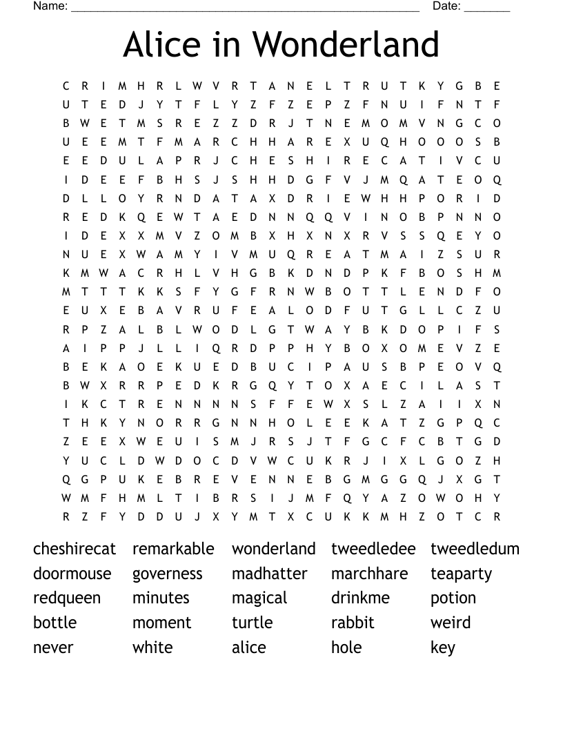Alice in Wonderland Word Search