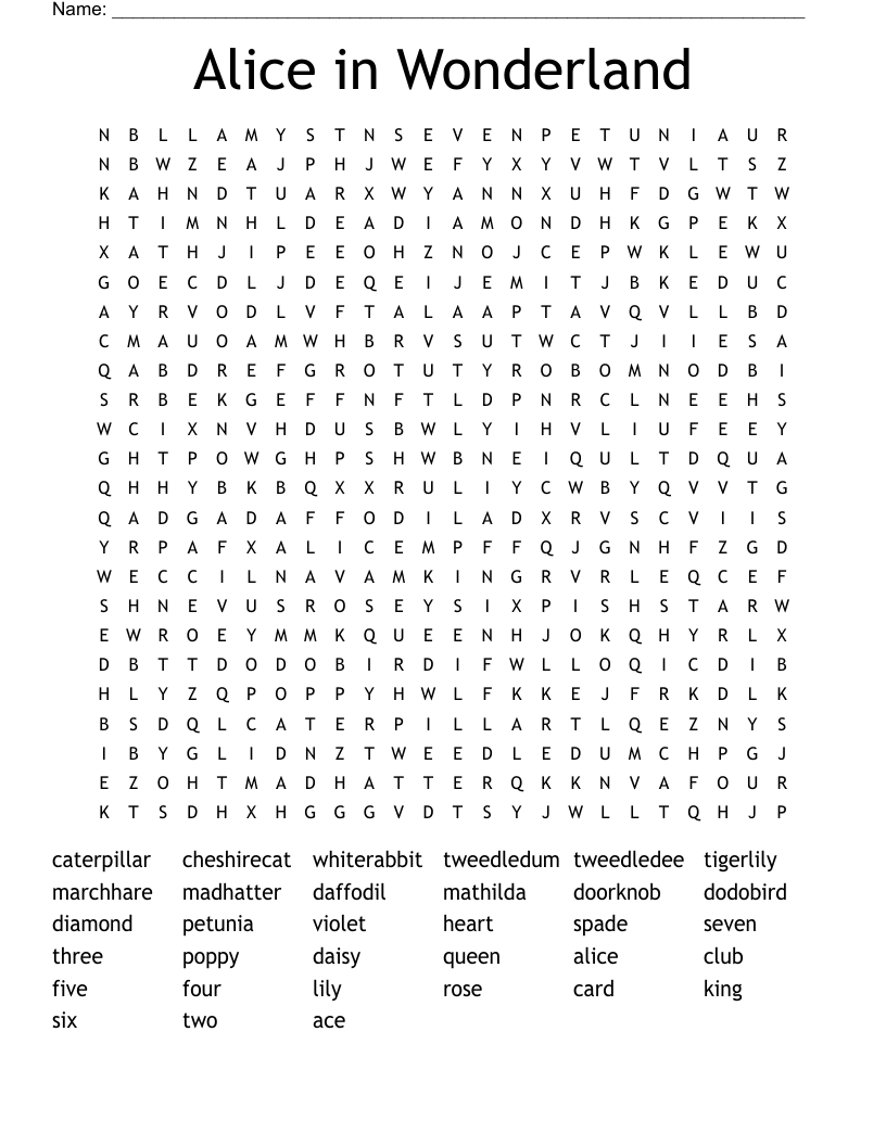 Alice in Wonderland Word Search