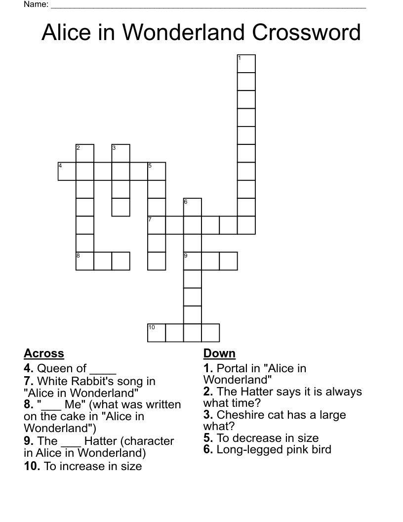 Alice in Wonderland Crossword
