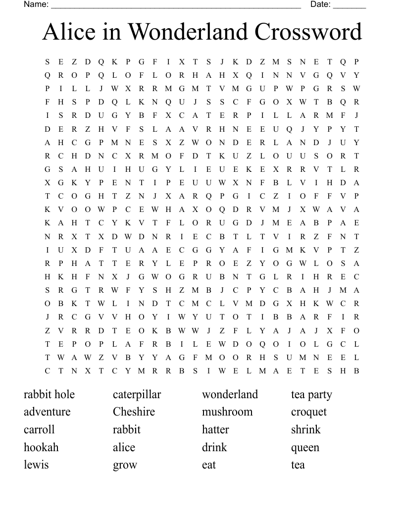 Alice in Wonderland Crossword Word Search