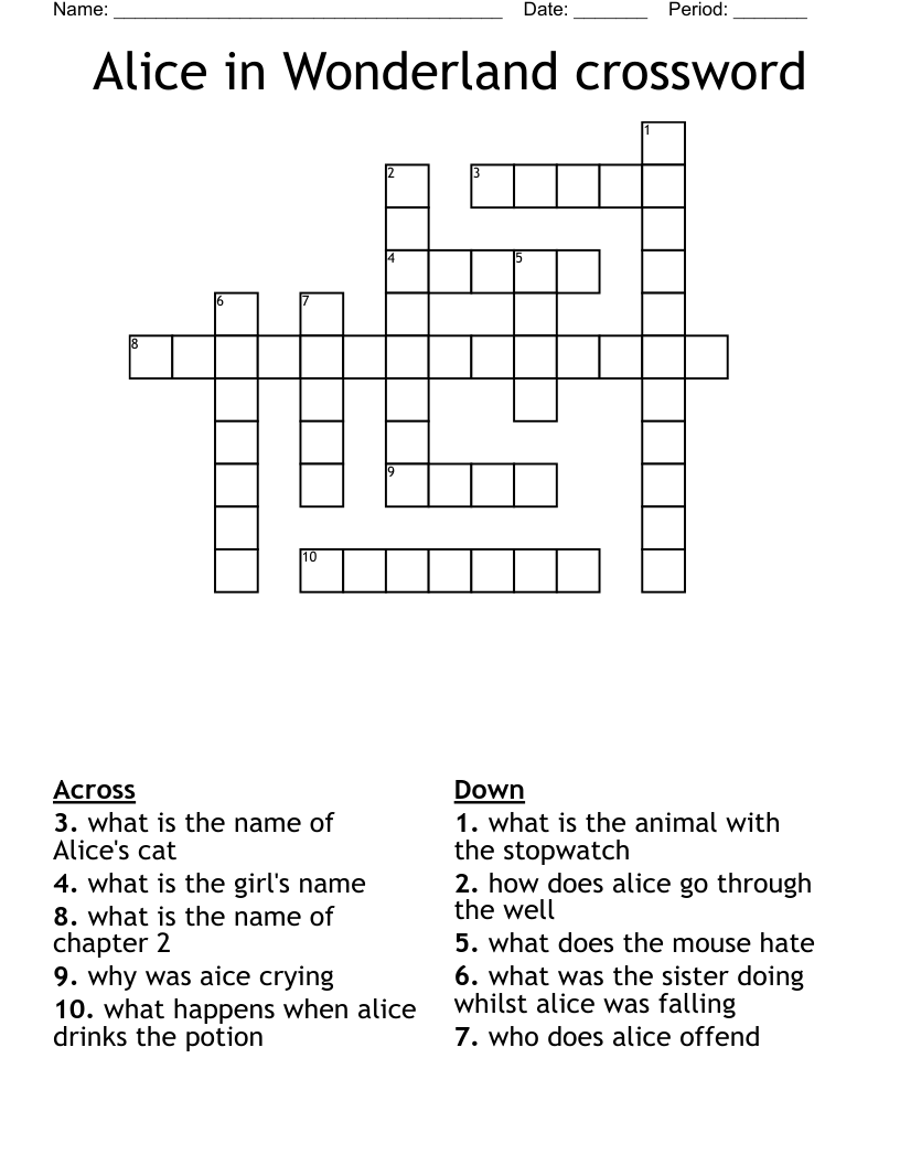 Alice in Wonderland crossword