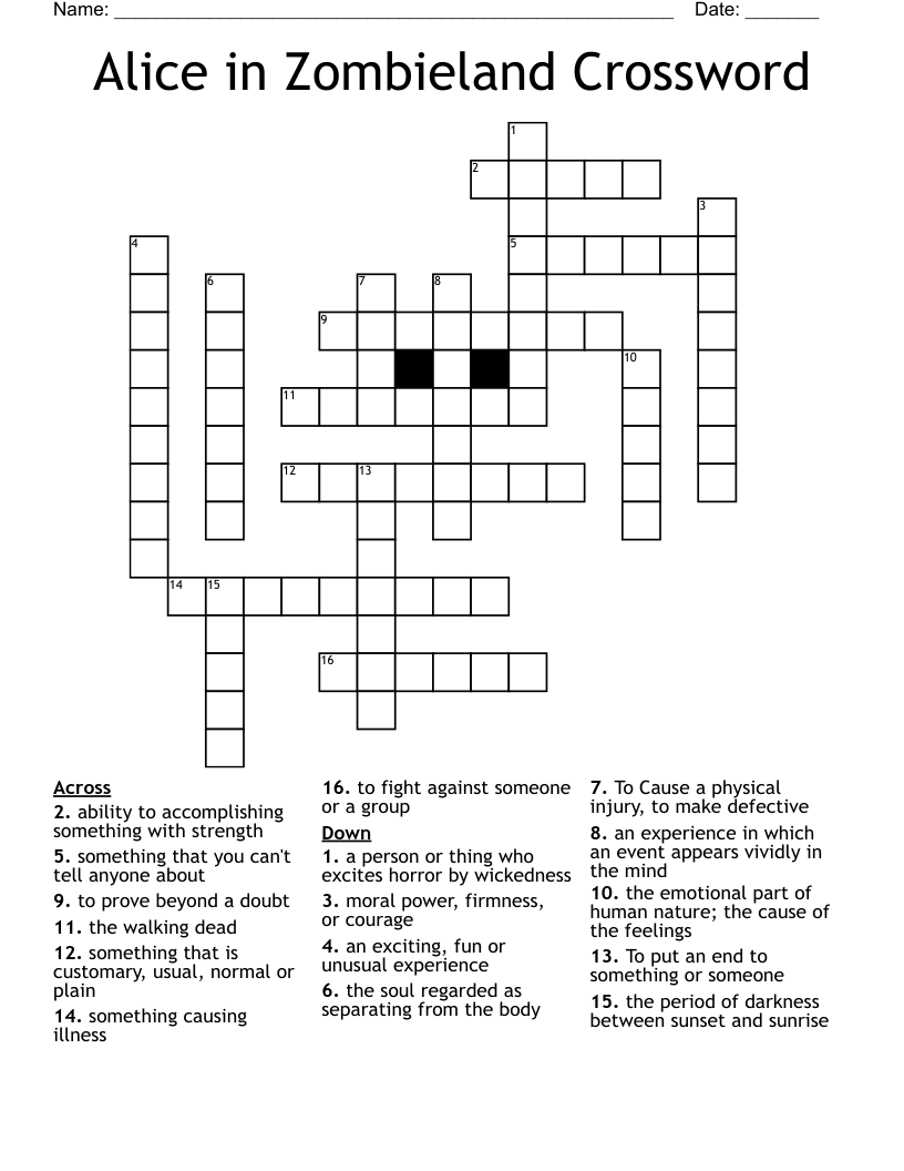 Alice in Zombieland Crossword