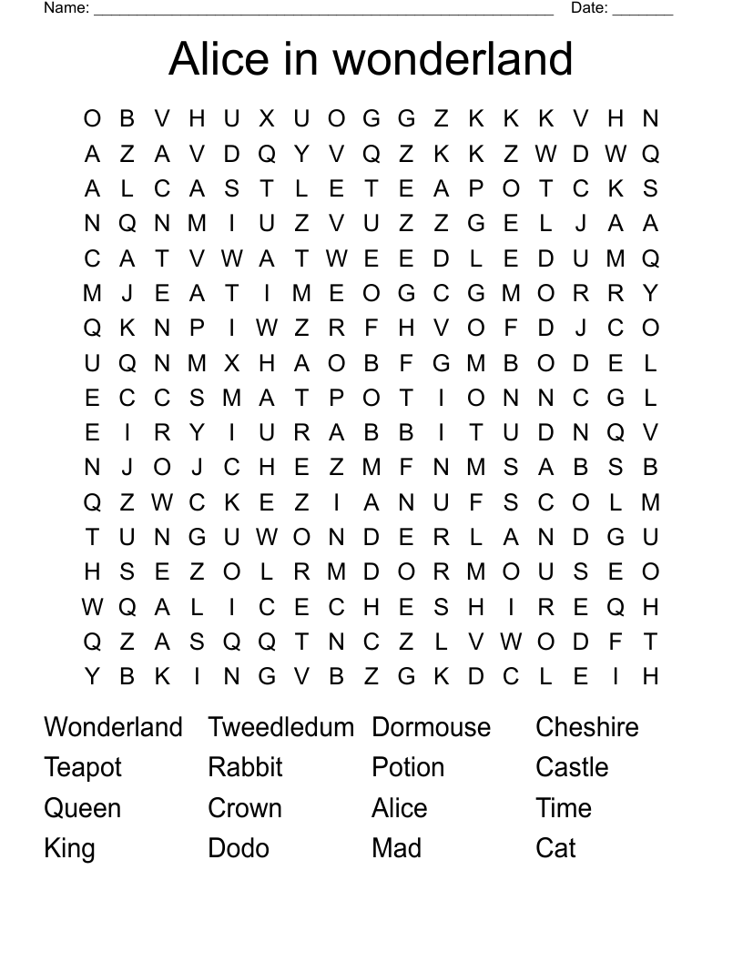 Alice in wonderland Word Search