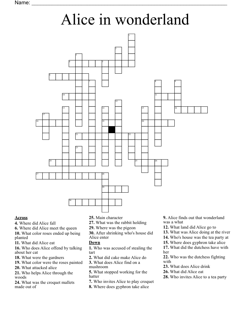 Alice in wonderland Crossword