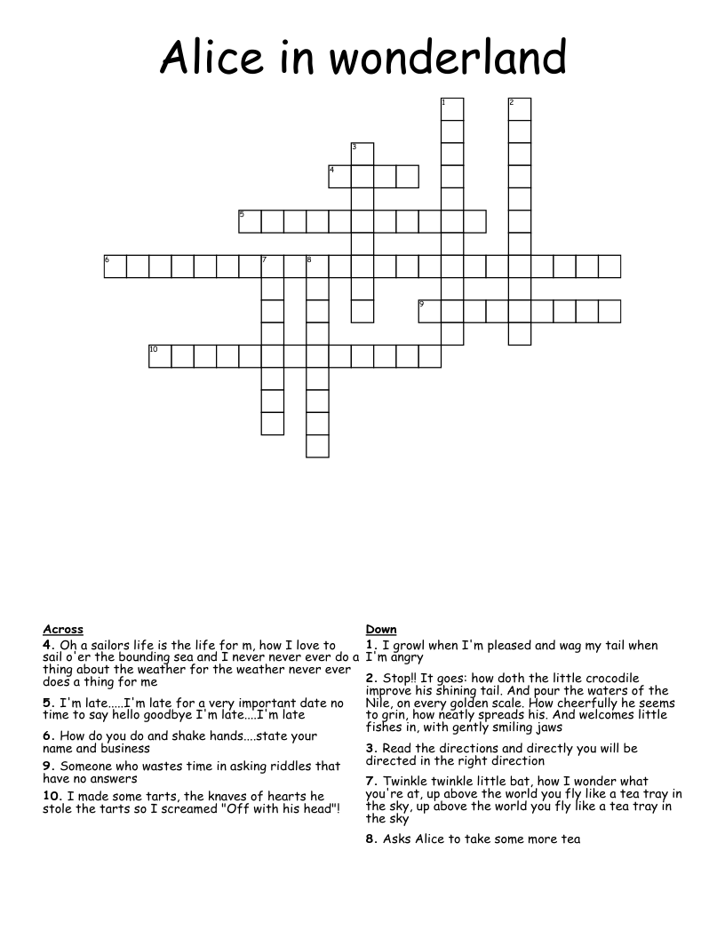 Alice in wonderland Crossword