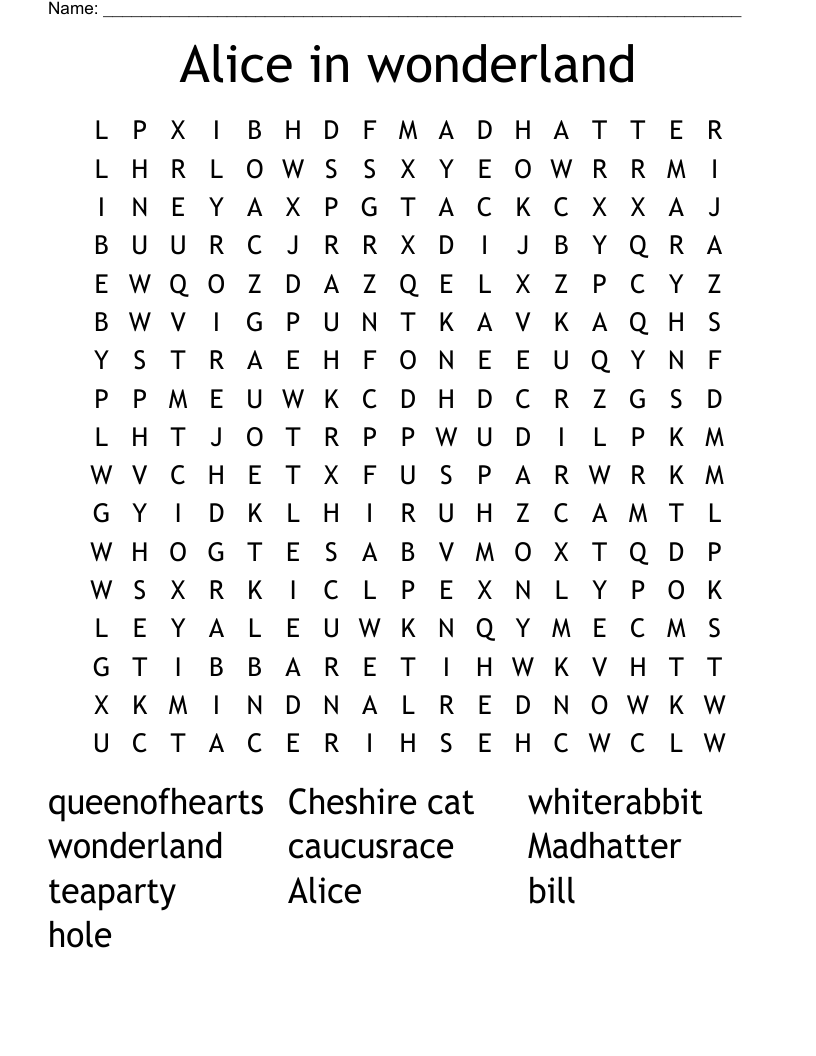Alice in wonderland Word Search