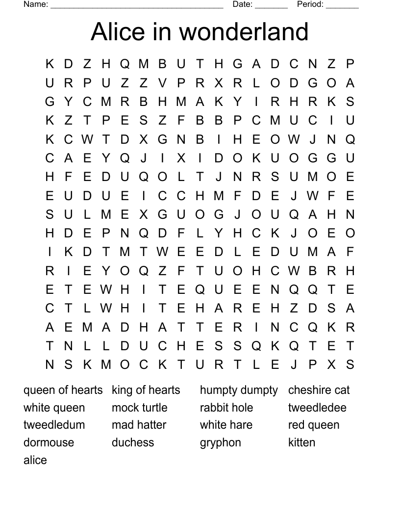 Alice in wonderland Word Search