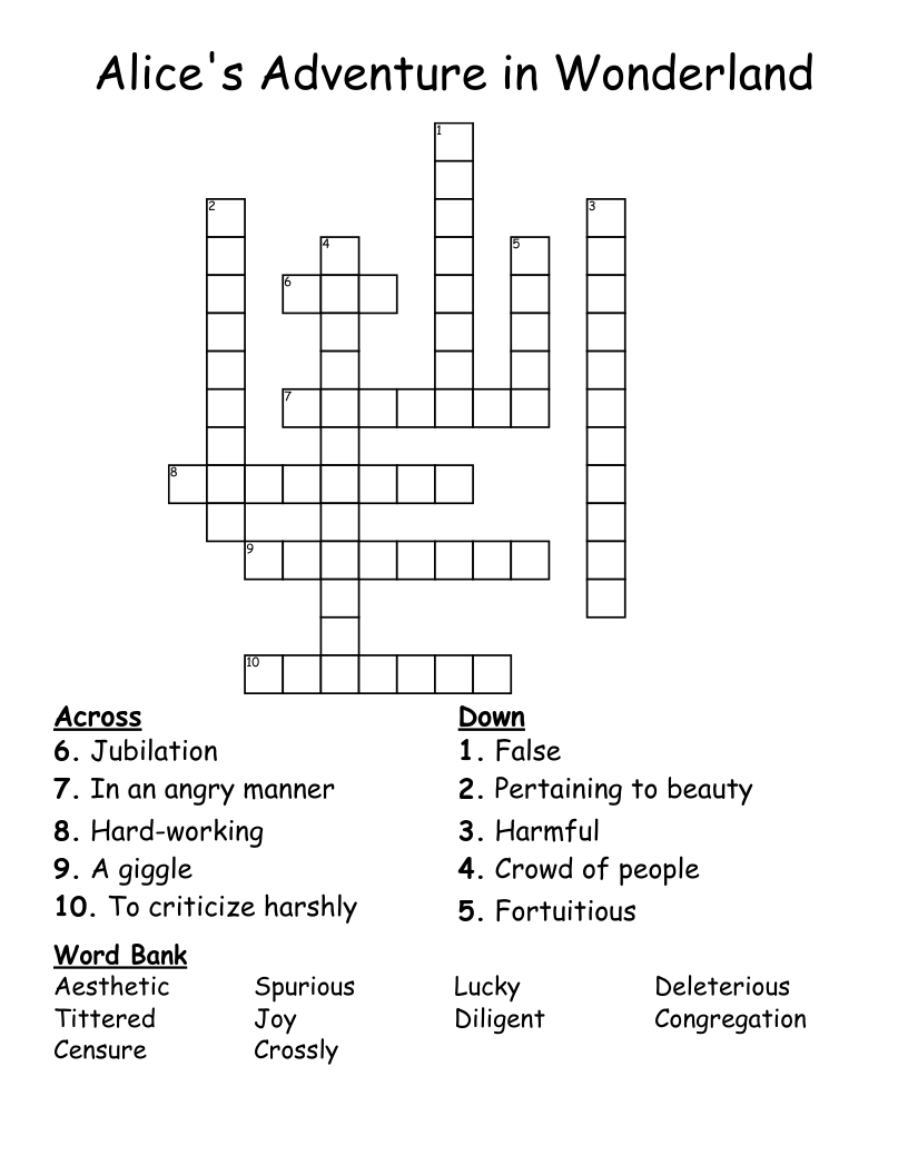 Alice's Adventure in Wonderland Crossword