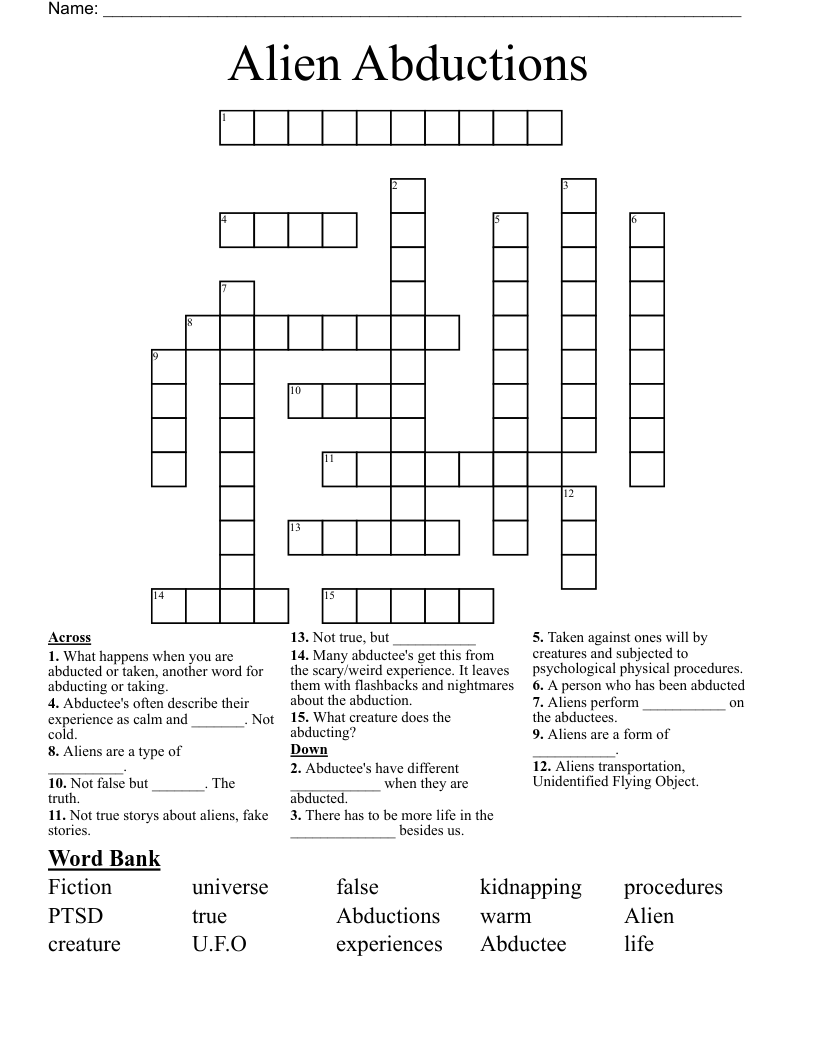 Alien Abductions Crossword