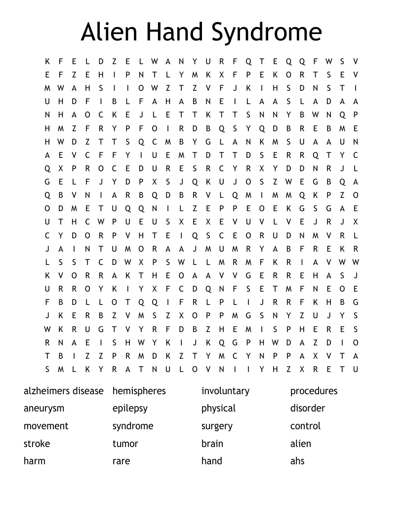 Alien Hand Syndrome Word Search