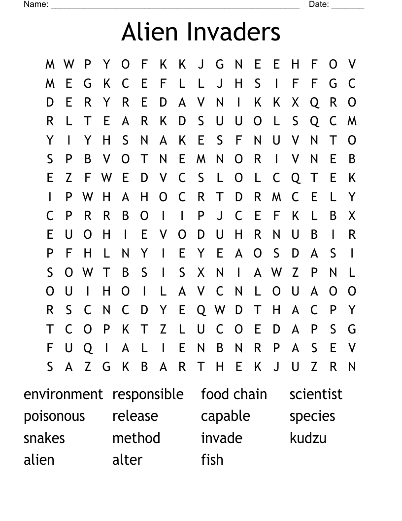 Alien Invaders Word Search