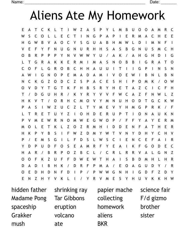 Aliens Ate My Homework Word Search