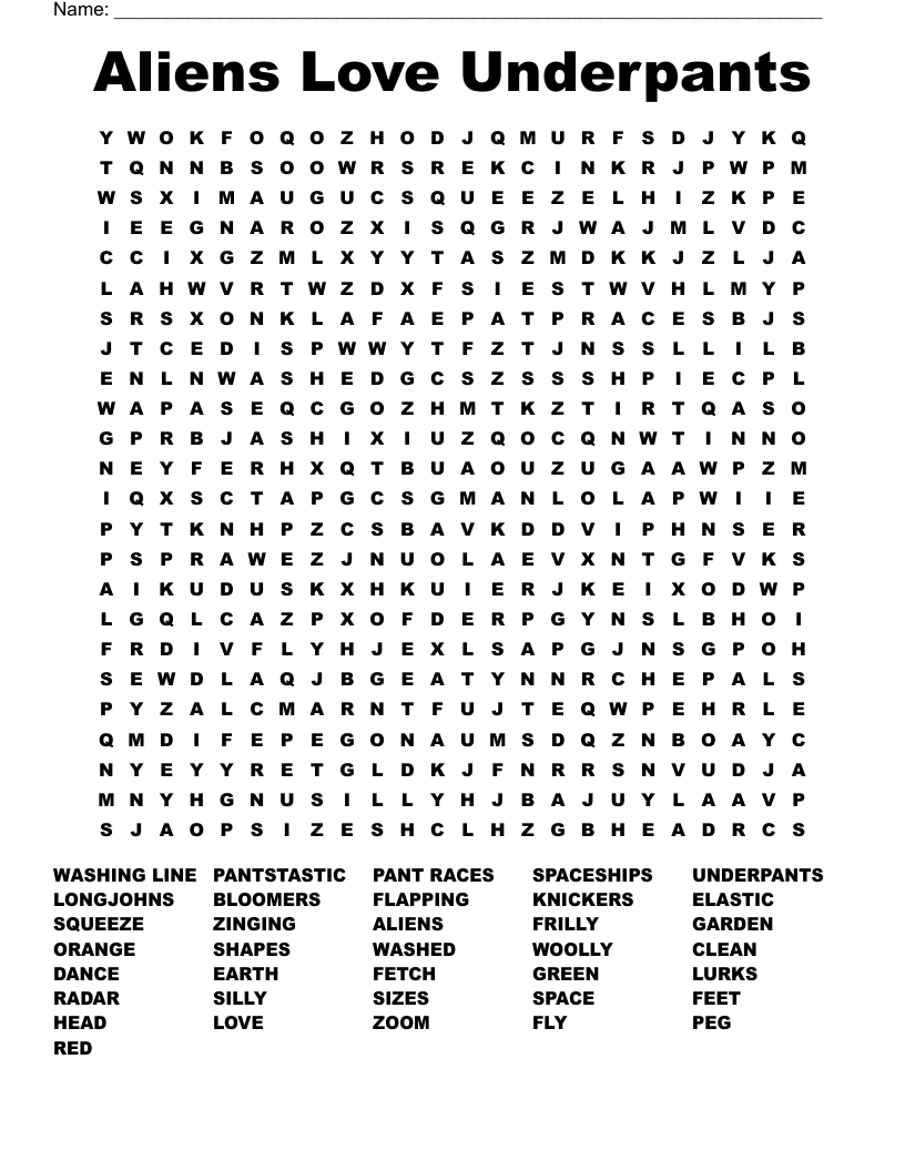 Aliens Love Underpants Word Search