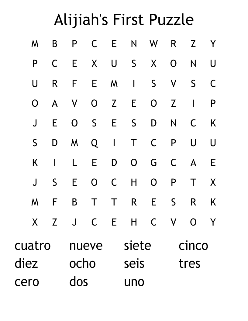 Alijiah's First Puzzle Word Search