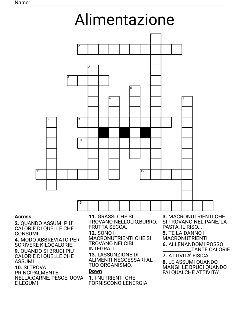 Alimentazione Crossword