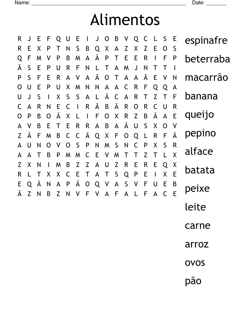 Alimentos Word Search