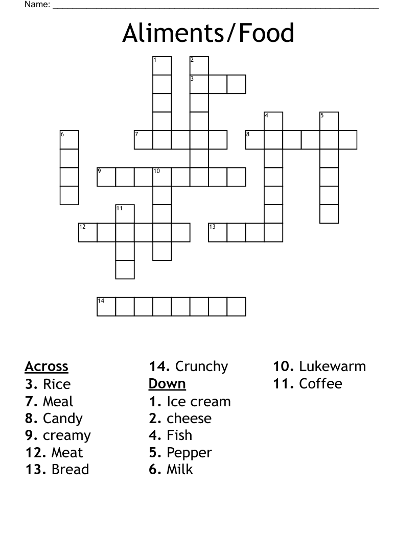 Aliments/Food Crossword
