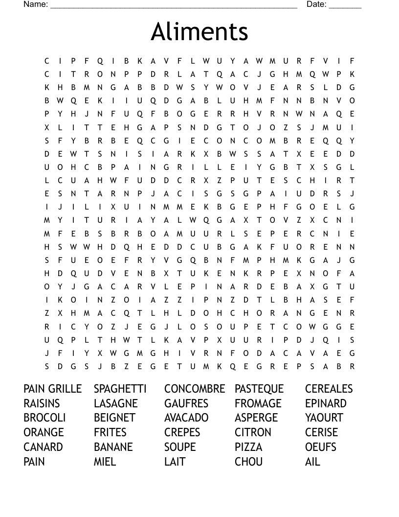 Aliments Word Search