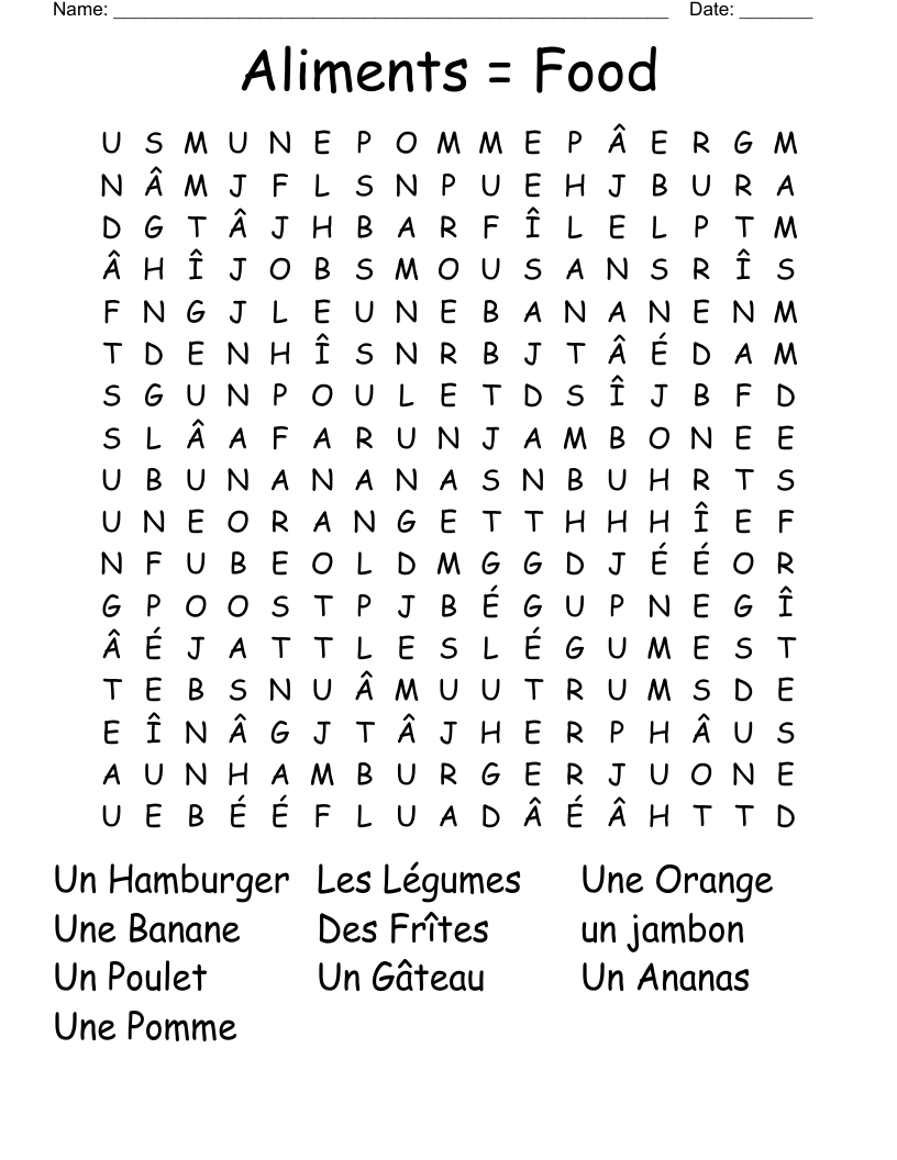 Aliments = Food  Word Search