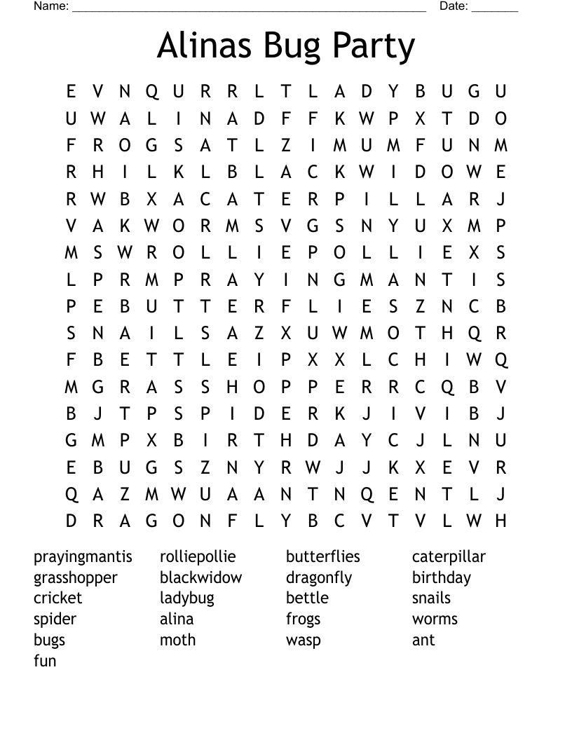 Alinas Bug Party Word Search