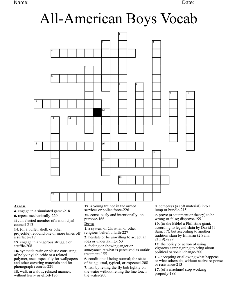 All-American Boys Vocab Crossword