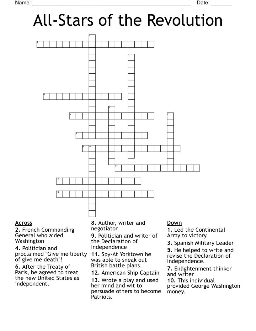 All-Stars of the Revolution Crossword