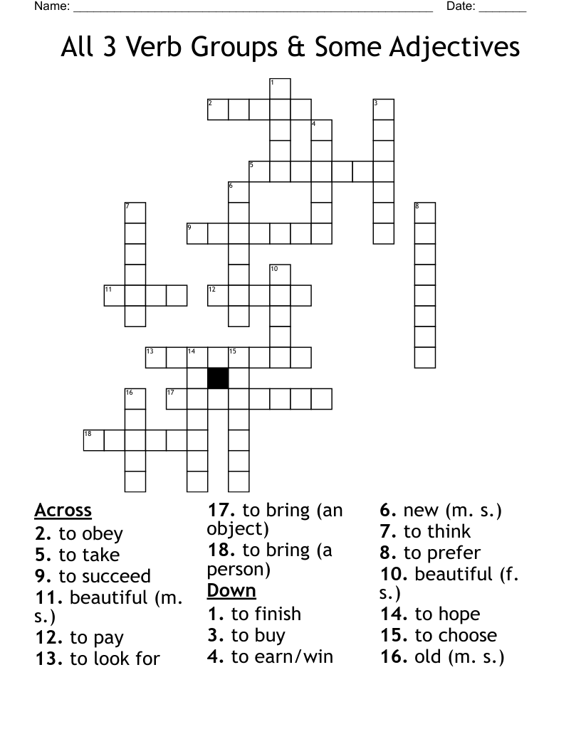 All 3 Verb Groups & Some Adjectives Crossword