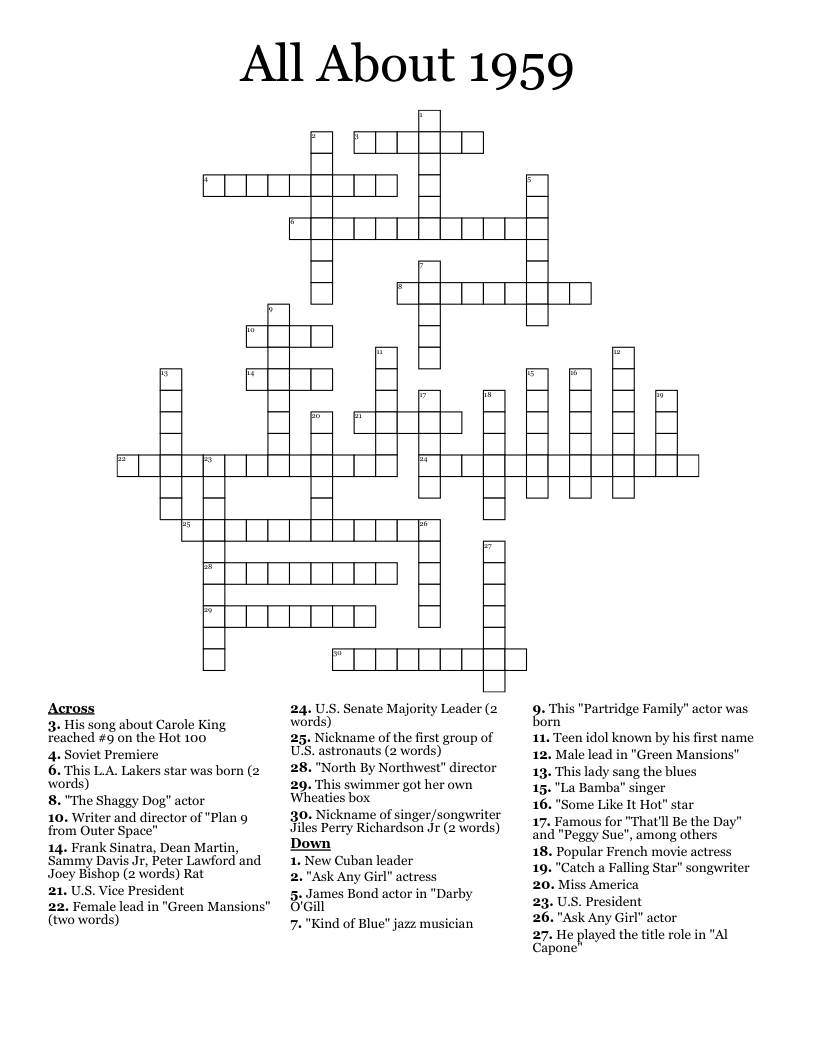 All About 1959 Crossword