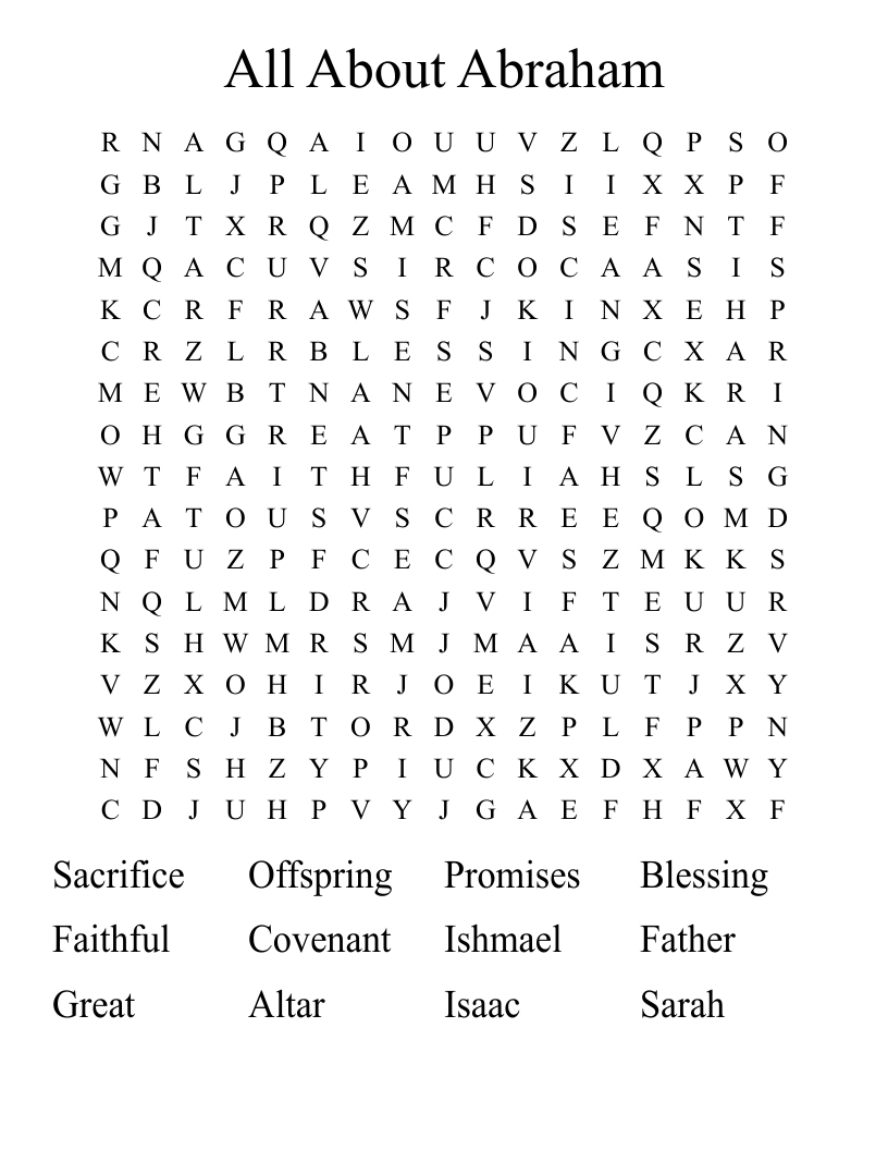 All About Abraham Word Search