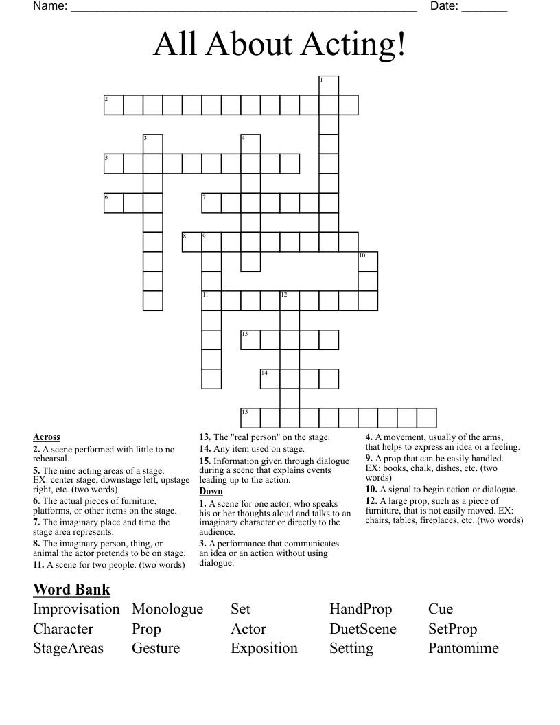 All About Acting! Crossword