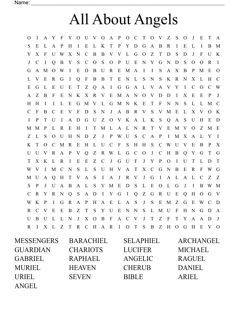All About Angels Word Search