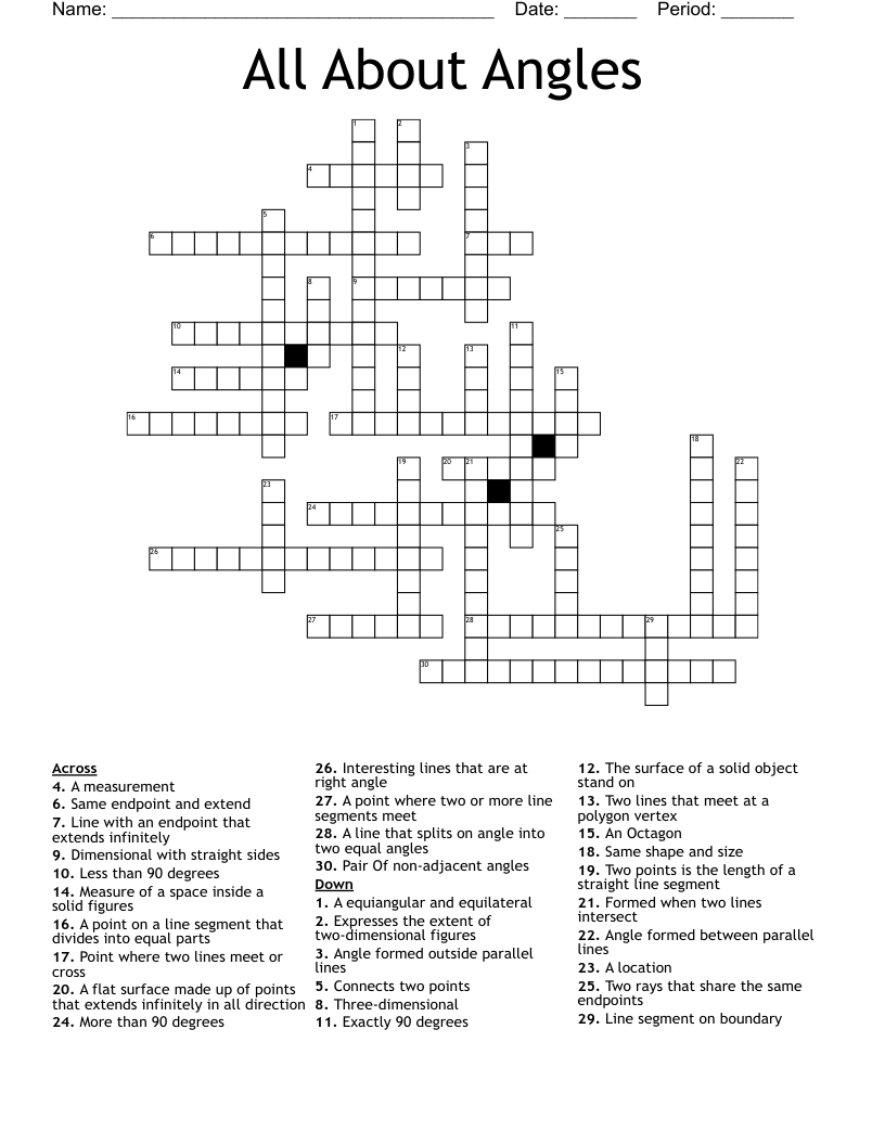 All About Angles Crossword