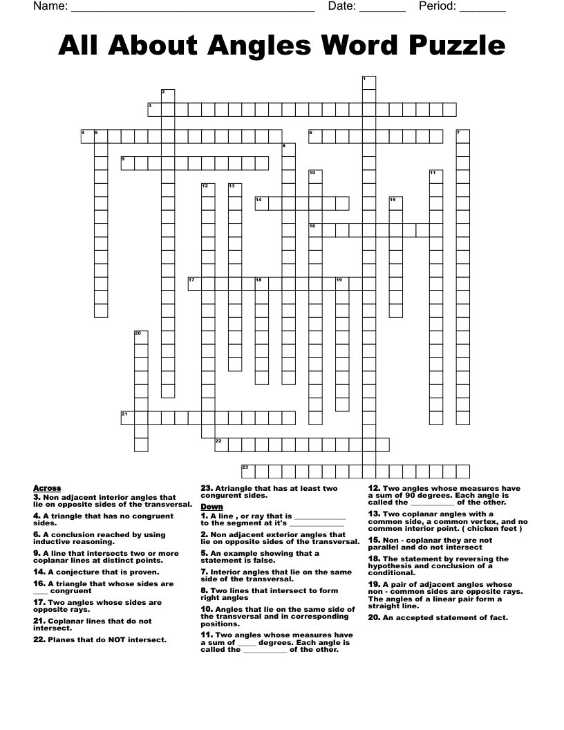 All About Angles Word Puzzle Crossword