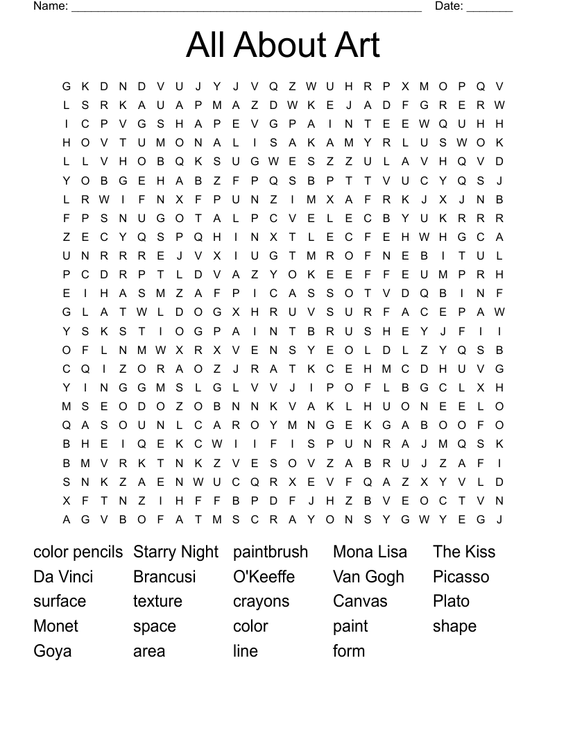 All About Art Word Search
