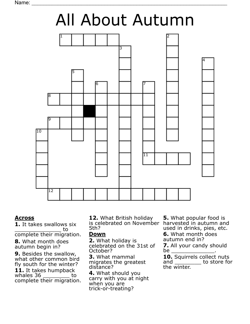 All About Autumn  Crossword