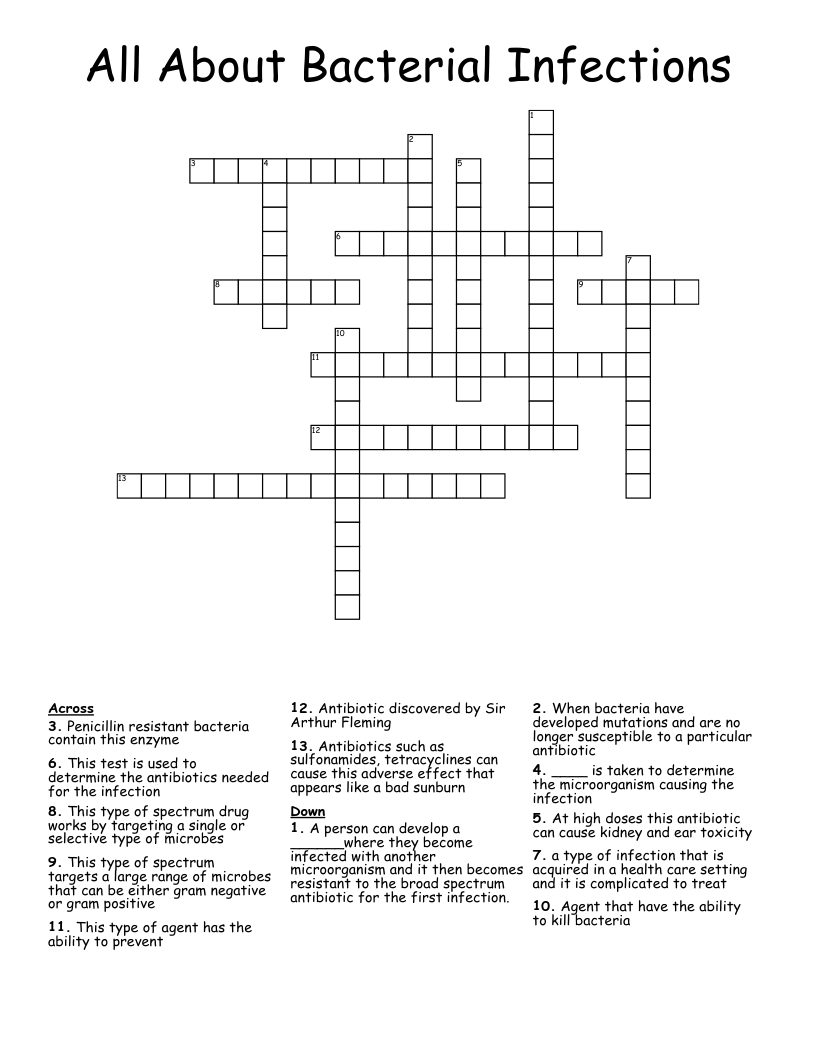 All About Bacterial Infections Crossword