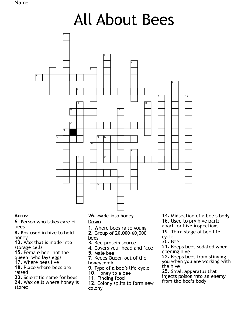 All About Bees Crossword