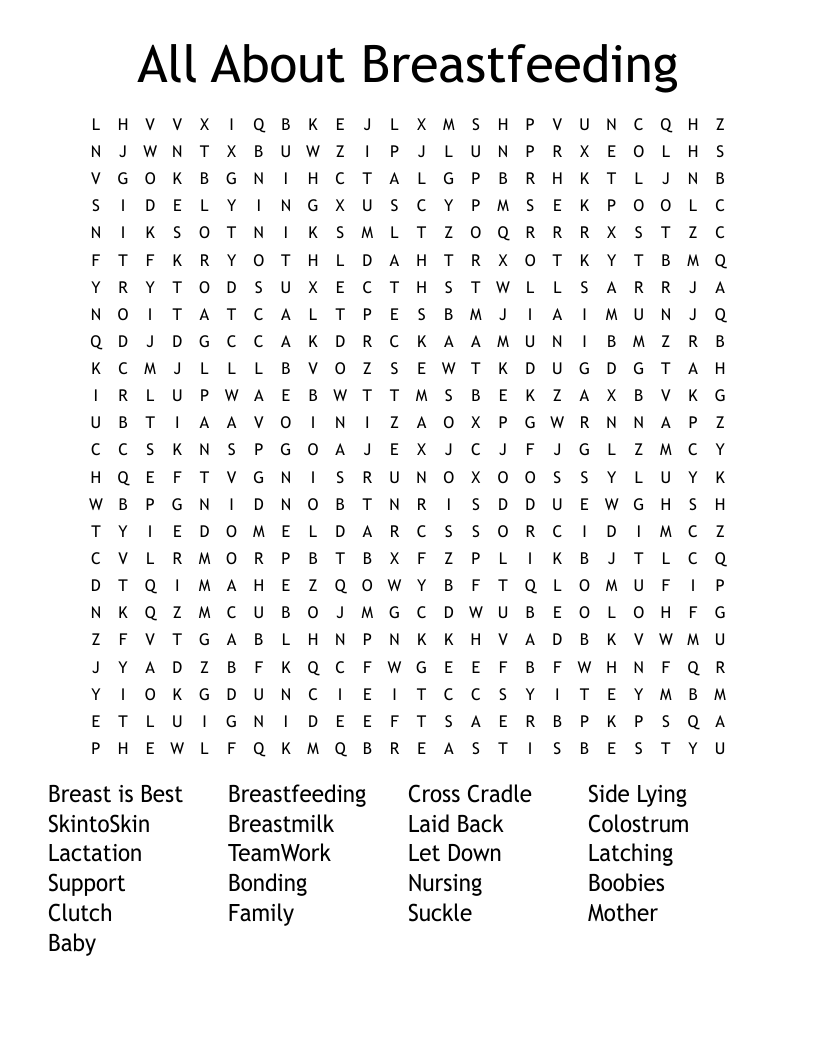 All About Breastfeeding Word Search