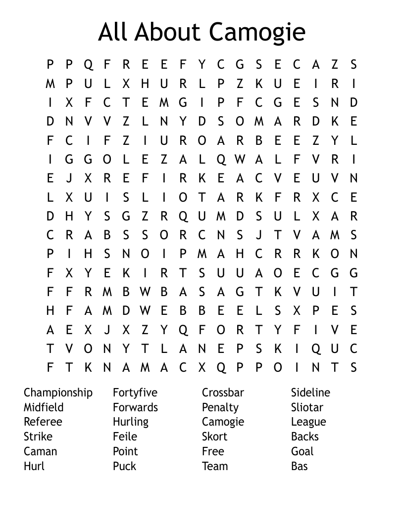 All About Camogie Word Search