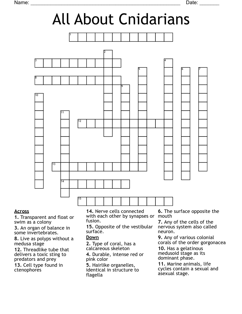 All About Cnidarians Crossword