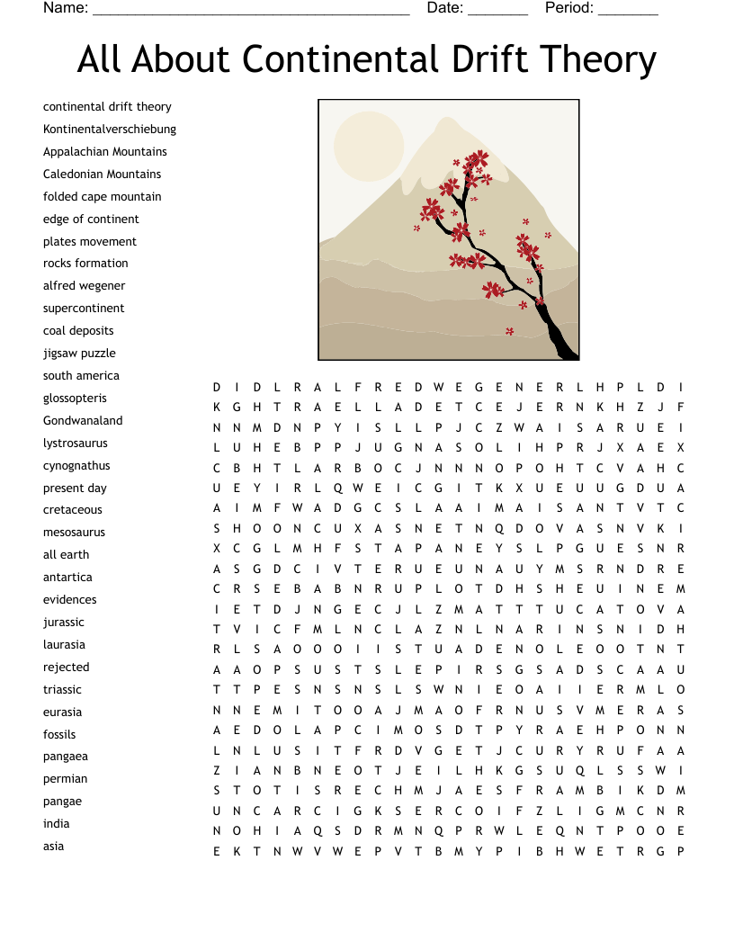 All About Continental Drift Theory Word Search