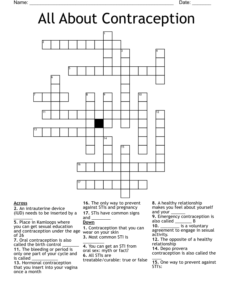All About Contraception Crossword
