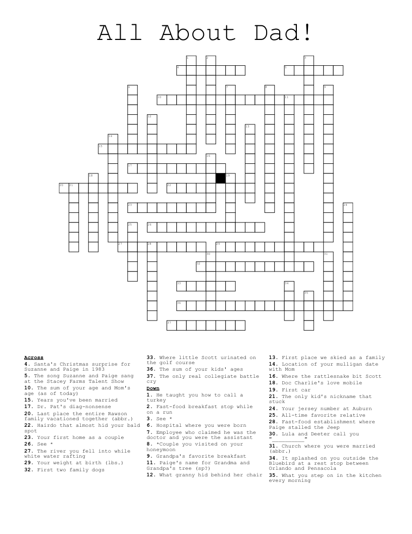 All About Dad! Crossword