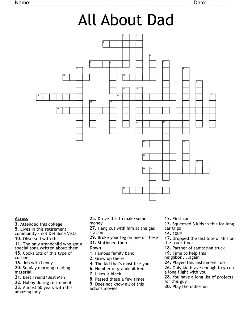 All About Dad Crossword
